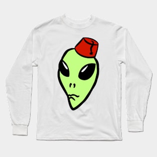 green alien wearing a fez Long Sleeve T-Shirt